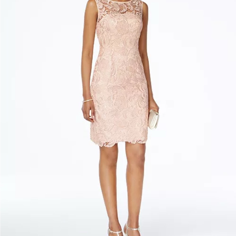Adrianna Papell Champagne colored Lace Sheath Dress, size 2/4.  Never worn.